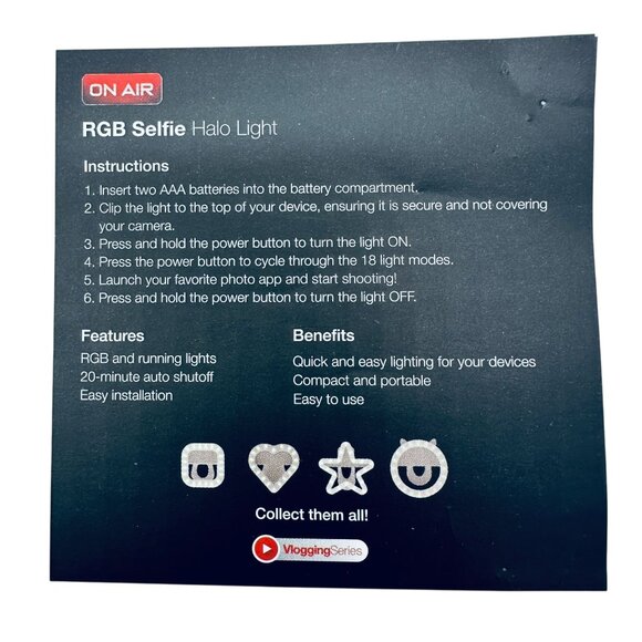 RGB Selfie Halo Light Clip-On Cat Ears Design Vlogging Series 18 Color Combos - Picture 8 of 9